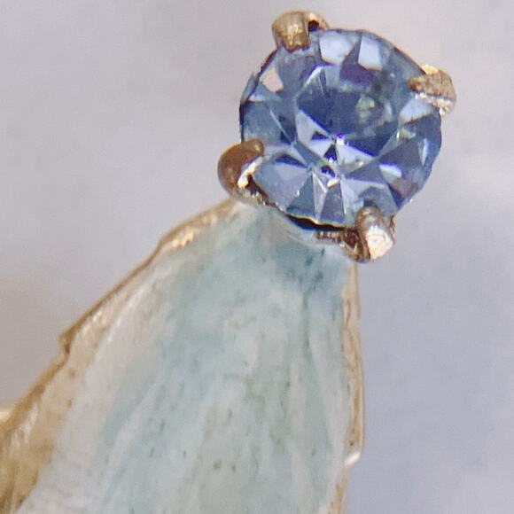 VTG Made In Austria Clip On Earrings White Glass Blue Rhinestone 1950s - Picture 4 of 13